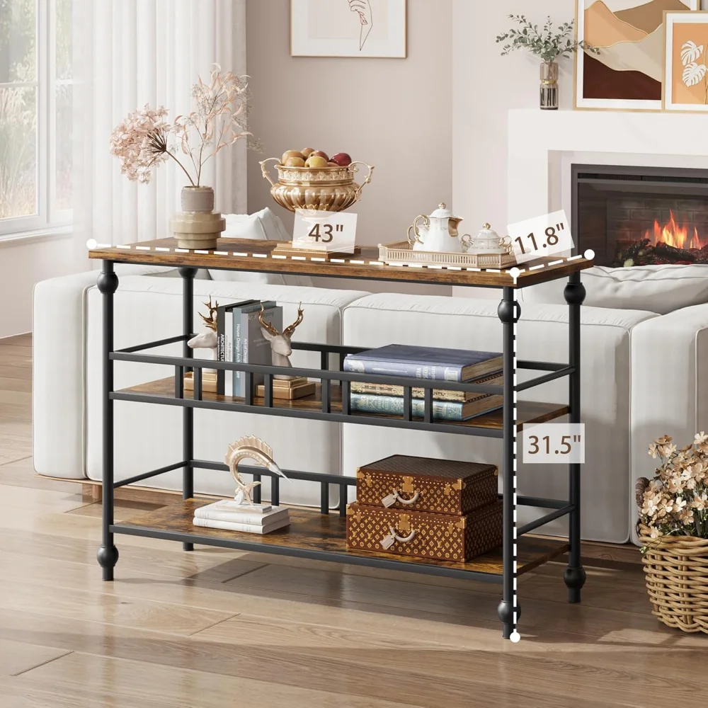 

43" Console Table, 3-Tier Entryway Narrow Side Table with Shelves, Sofa Table for Living Room, Hallway, Bedroom