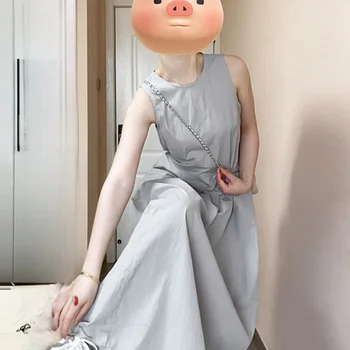 우아한 민소매 조끼 드레스 여성 여름 2024 새로운 하이 엔드 느낌 해변 휴가 긴 드레스 Beachwear 