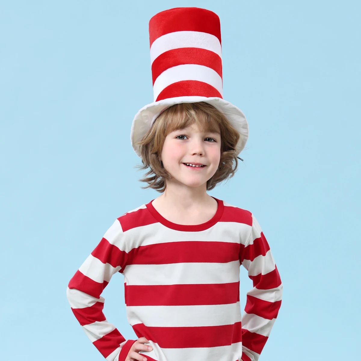 Toddler Costume Hat Red and White Striped Top Hats Kids Christmas Cap Birthday Party Cosplay Performance Props 4-8 Years