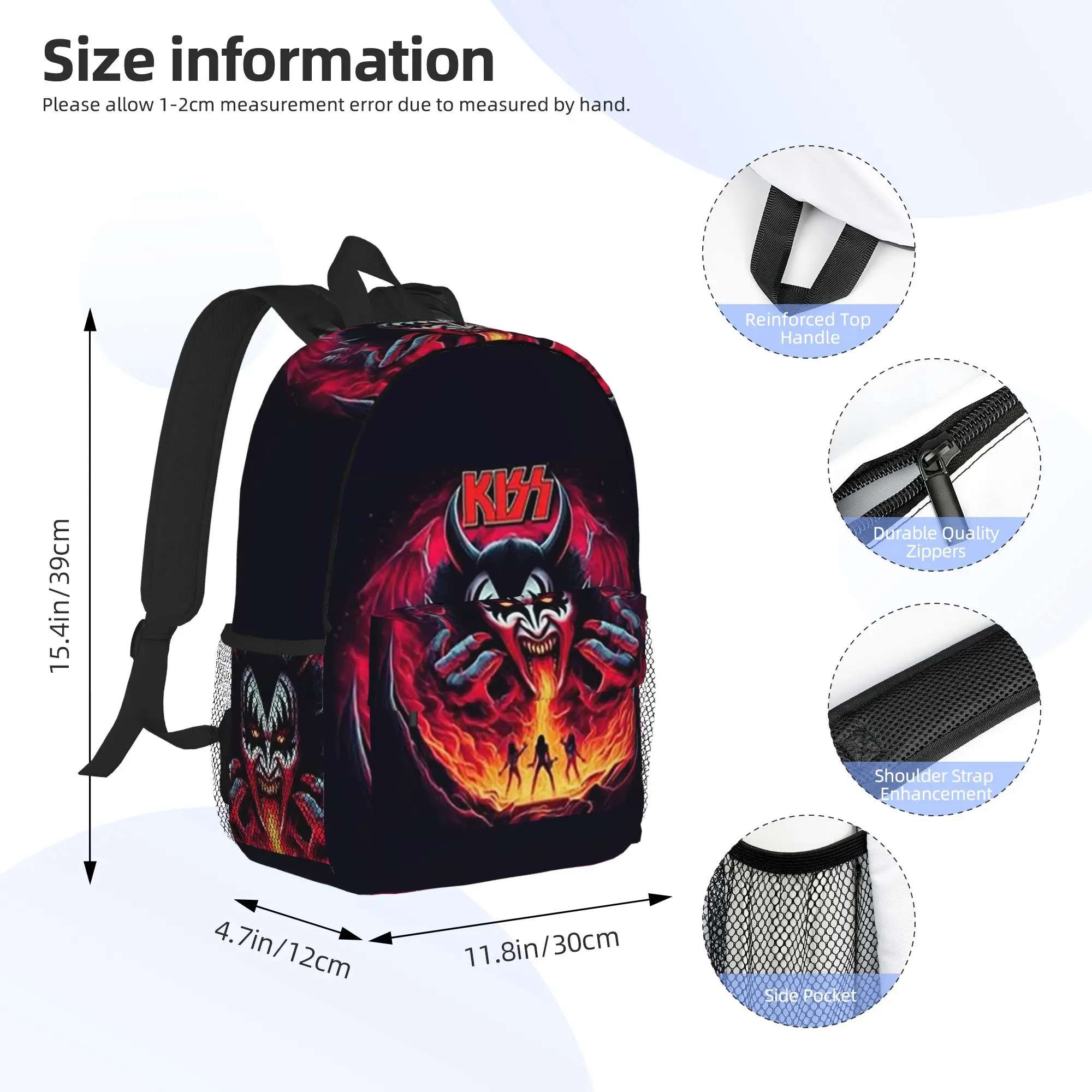 KISS The Band Demon Red Rock Music Backpack Hot Sale Daypack Boys Girls BookBag Shoulder Bags for Men Women School Bag