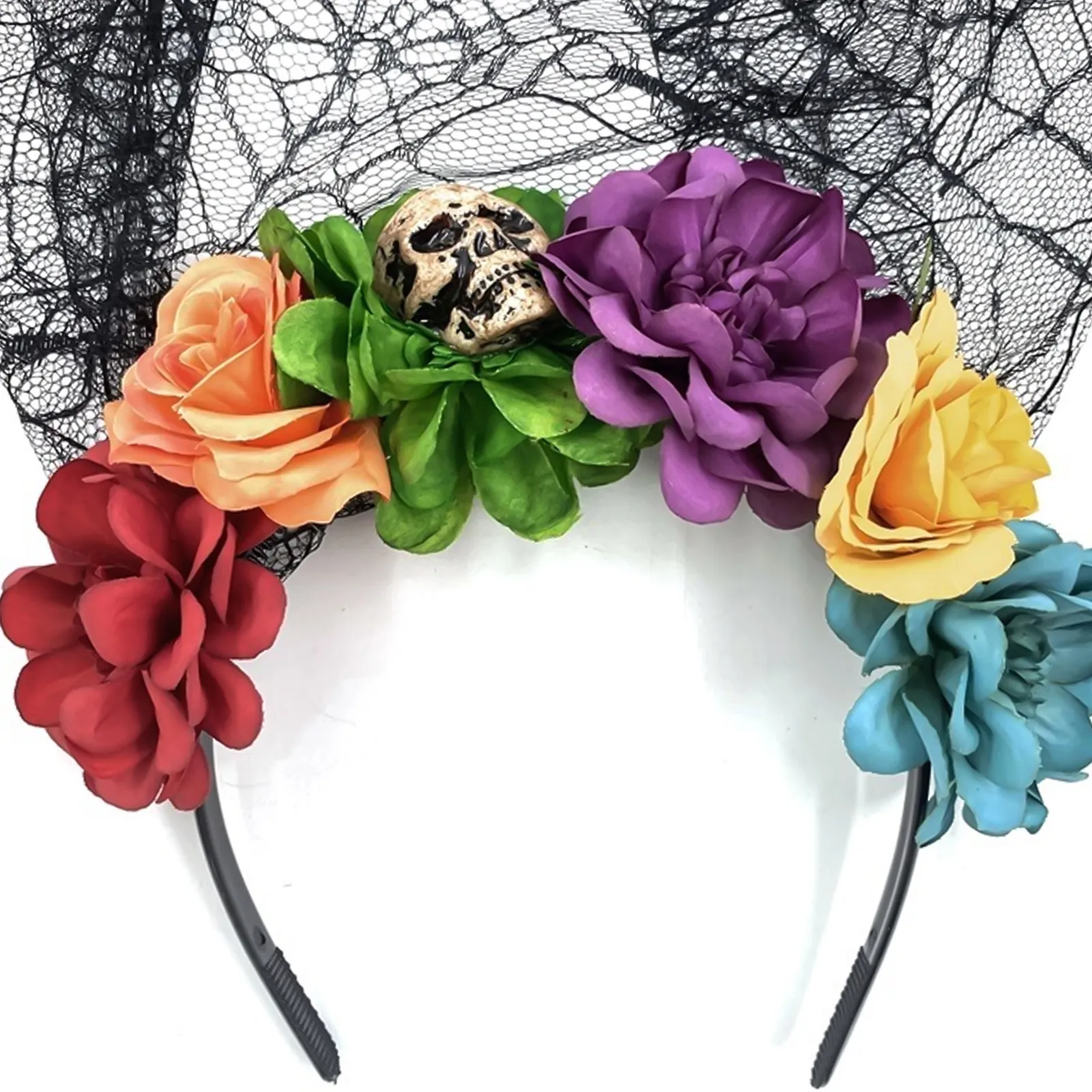 

Halloween Skull Headband Floral Veil Lightweight Breathable Polyester Party Hair Ornament Cosplay Decoration Flower Headband