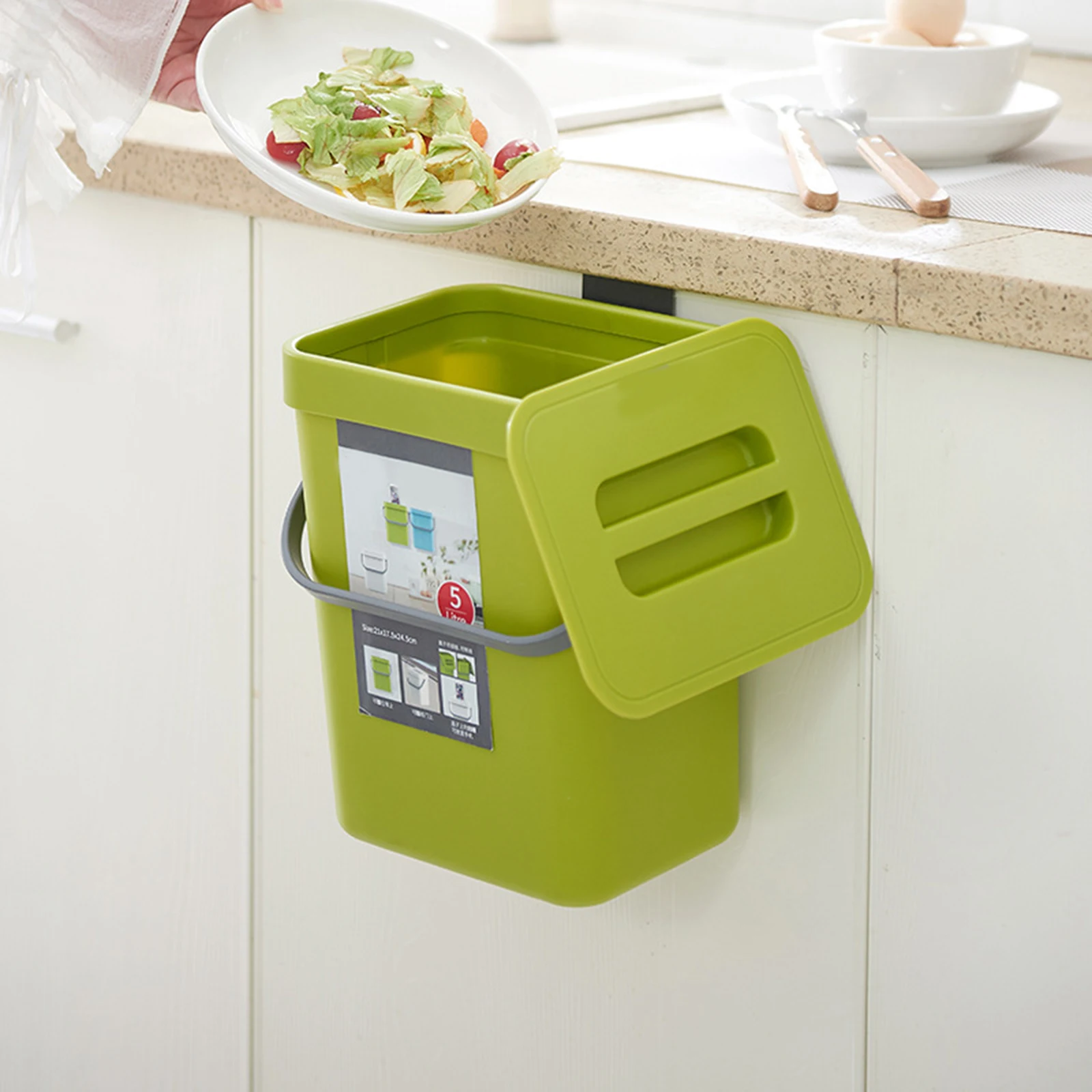 Wall Mounted Hanging Trash Bin For Home Kitchen Cabinet Door With Lid Kitchen Trashs Bin Garbage Cans Counter Bins Trash Can EL