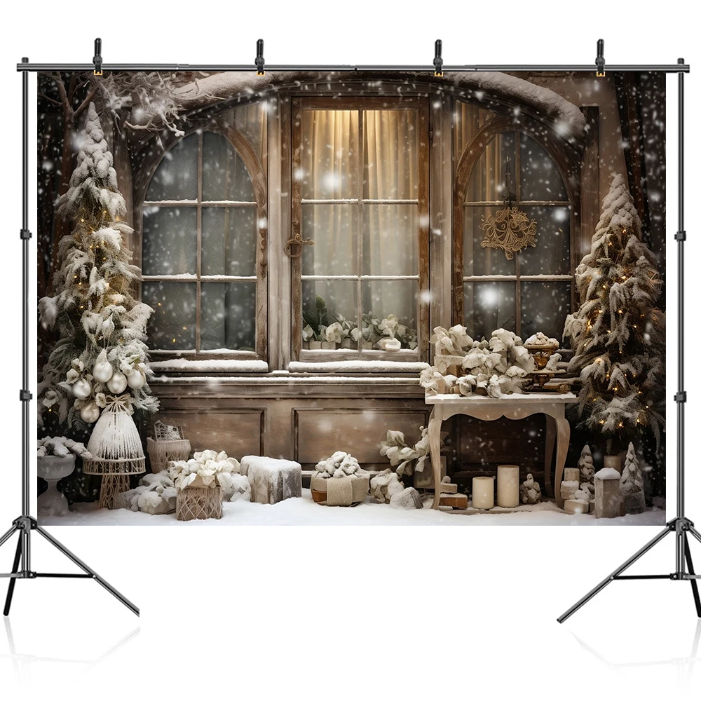 Bonvvie Christmas Backdrop for Photography Winter Window Gift Fireplace Kids Family Party Portrait Backgrounds for Photo Studio