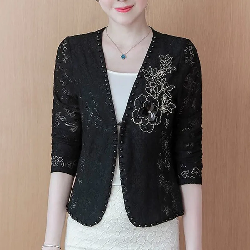 2023 Summer New Long Sleeve Hollow Out Lace Thin Temperament Women\'s Clothing Casual Korean Version Tops Sunscreen Cardigan