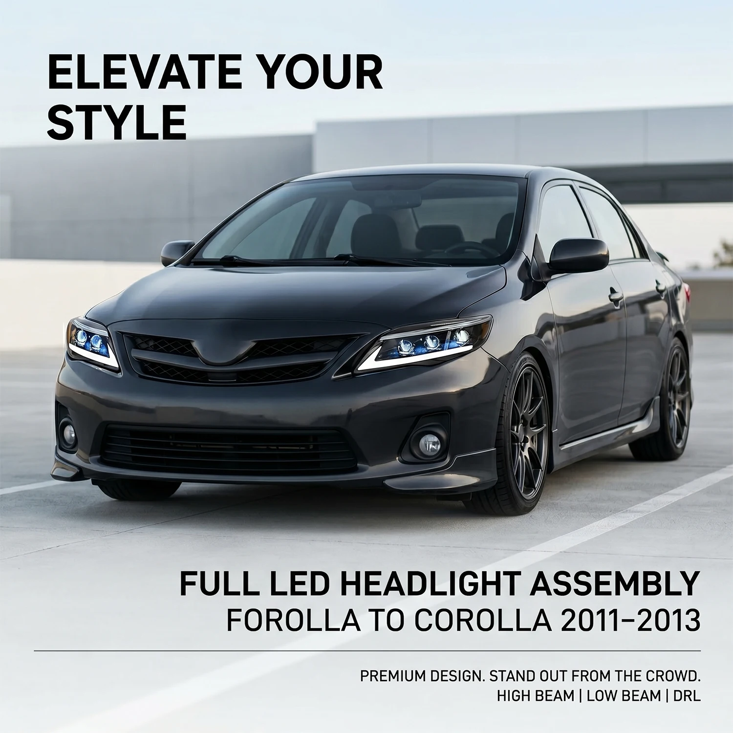 HCMOTIONZ LED Headlights for Toyota for Corolla 2011-2013 Front Lamp Assembly DRL Start-up Animation 6000k Color Lighting System