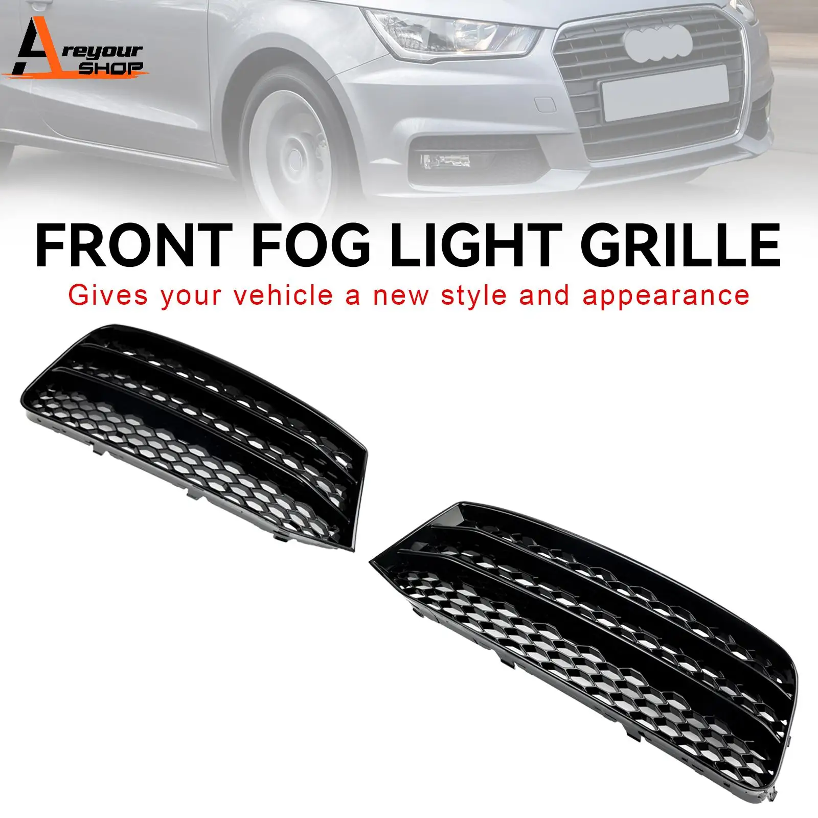 Areyourshop Pair Front Bumper Fog Light Cover Grill Grille Fit Audi A1 8X 2015-2018