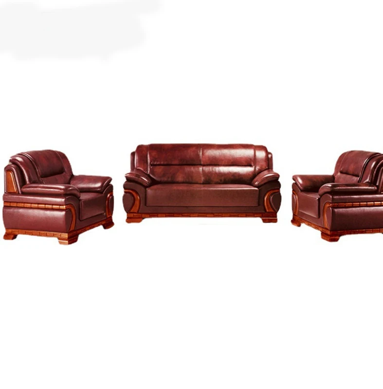 Office Furniture Sectional Sofa Commercial Reception Sofa Chesterfield Classic Wood Leather Couch Lounge Modern Office Sofa Setp