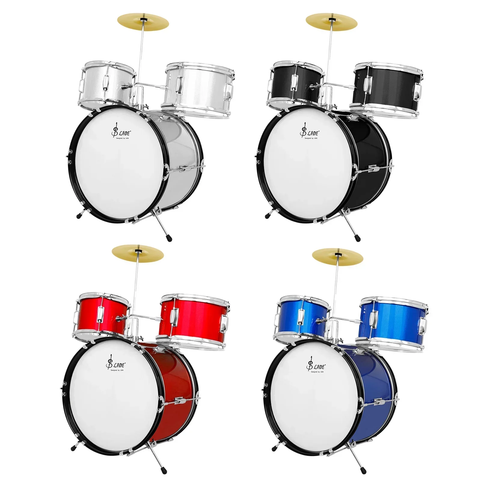 SLADE Drum Set for Kids 3-Piece Jazz Drum Kit for Beginners Adjustable Holder Cymbal Pedal Drumsticks Percussion Instrument