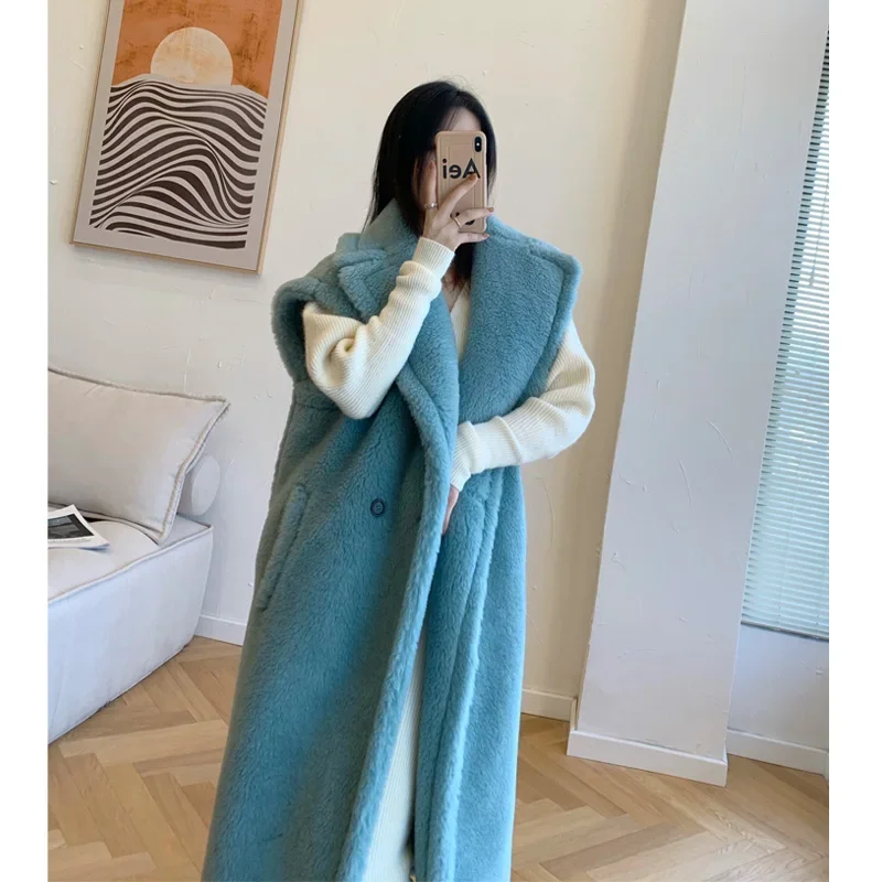 Home Teddy Bear Vest Coat Women\'s Midi Alpaca Silhouette Fur Jacket Elegance Elevate Winter Wardrobe Charm