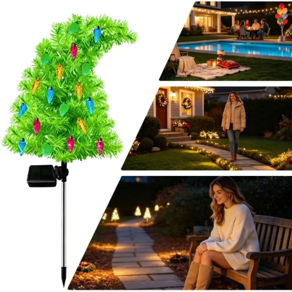 Weatherproof Solar Christmas Tree Waterproof With Ground Stakes Solar Pathway Lights Solar Powered Funny Shape Night Lamp Yard