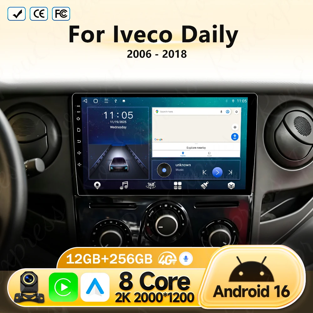 Para Iveco Daily 2006-2018, Navegação GPS Android 16 Carplay, Rádio de Carro 2din, Monitor de Carro com Vídeo GPS, Sistemas Inteligentes para Carro, DVD