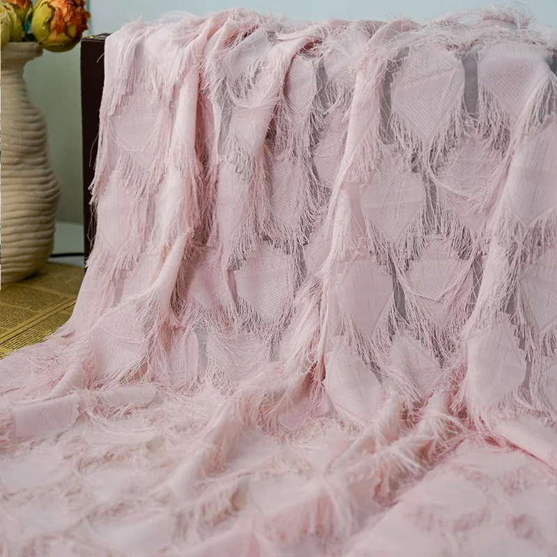 Solid Color Chiffon Fabric Premium Feather Fringe Mesh Fabric Spring Summer For Women's Dresses Formal Wear Skirts  Fabrics