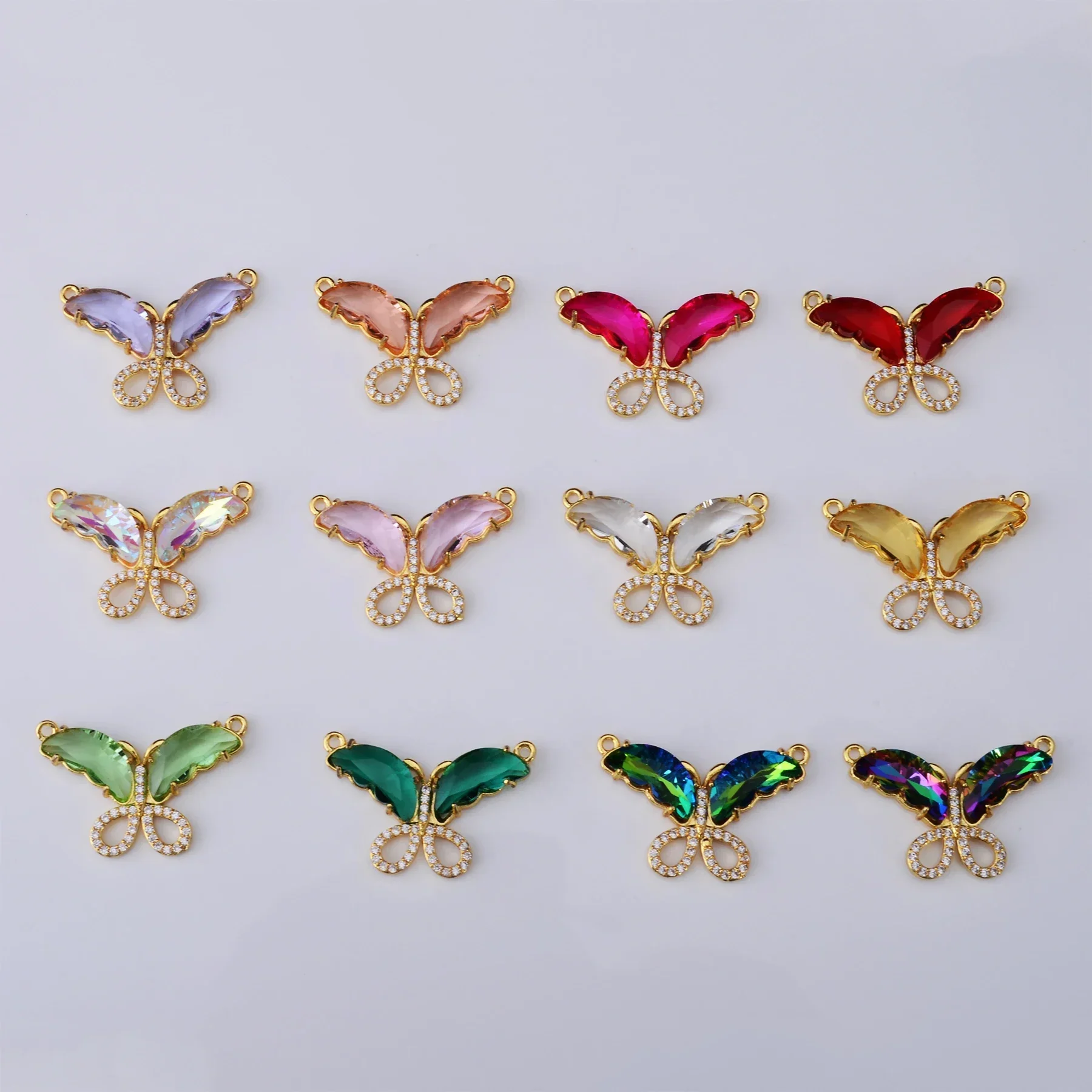 

9Pcs Butterfly Connector Diy Pendant Necklace Jewelry Making Supplies Micro Pave Cubic Zircon Brass Luxury Accessories Wholesale