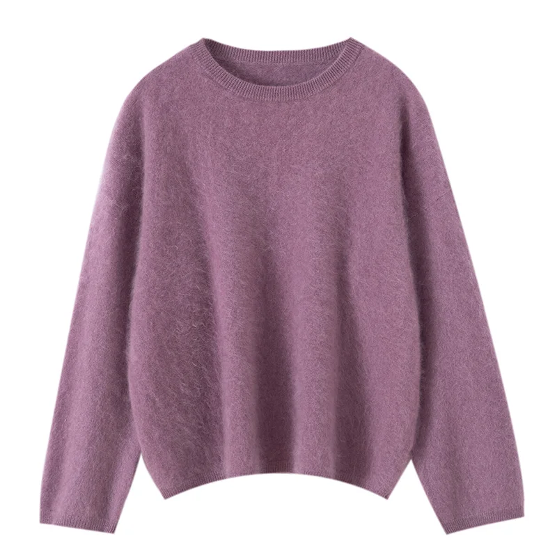 

Роскошный женский свитер из 100% кашемира 2025 года, бархатный пуловер с круглым вырезом и длинными рукавами, мягкий теплый базовый стиль, элитный вязаный топ