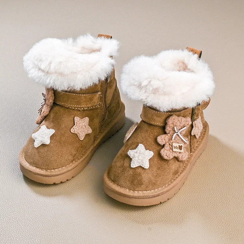 

Fashion Kids Winter Cotton Boots Outdoor Non-slip Girls Patchwork Ankle Boots Furry Hairy Causal Platform Children Plush Boots