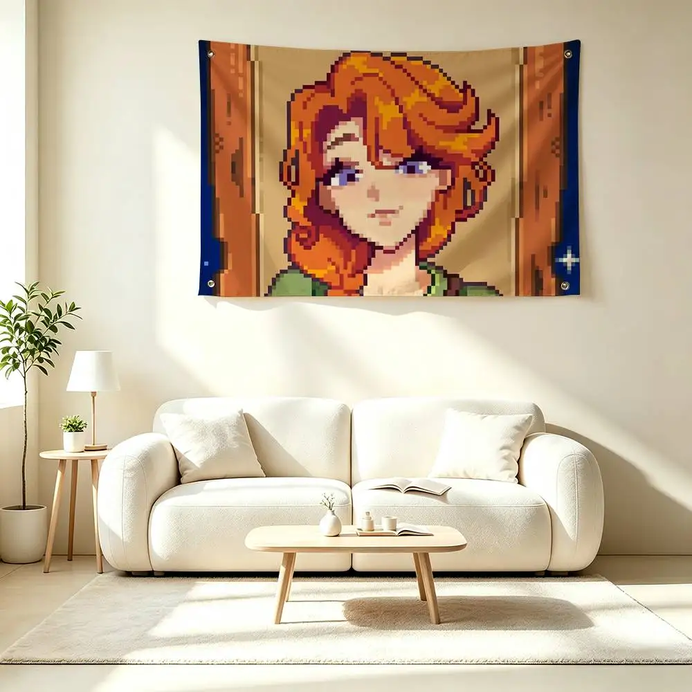 W-Warm Farm Pixel Stardew Valley  Flags Wall Hanging Tapestry Outdoor Garage Room Decorative flag Background Blanket