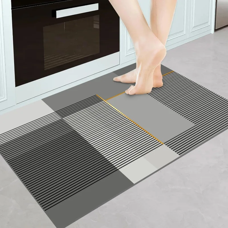 Modern Geometric Kitchen Mat Anti-Fatigue Absorbent Non-Slip Floor Mat, Washable Easy Clean Comfort Standing Mat Home Decoetion