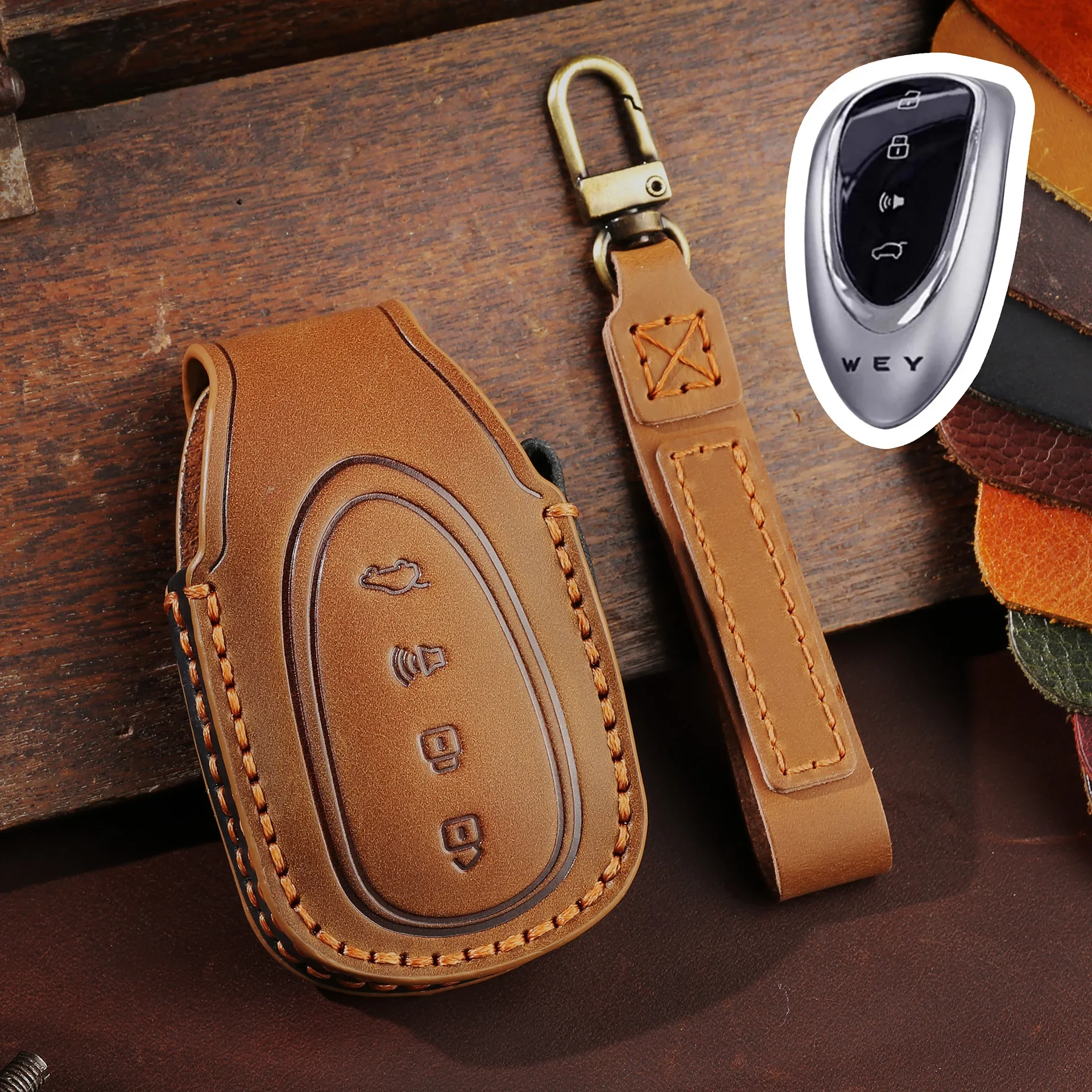 

1pc 4 Buttons Leather Car Remote Key Case Cover Shell For Great Wall Wey LanShan DHT-PHEV New Energy Auto Keychain Accessories