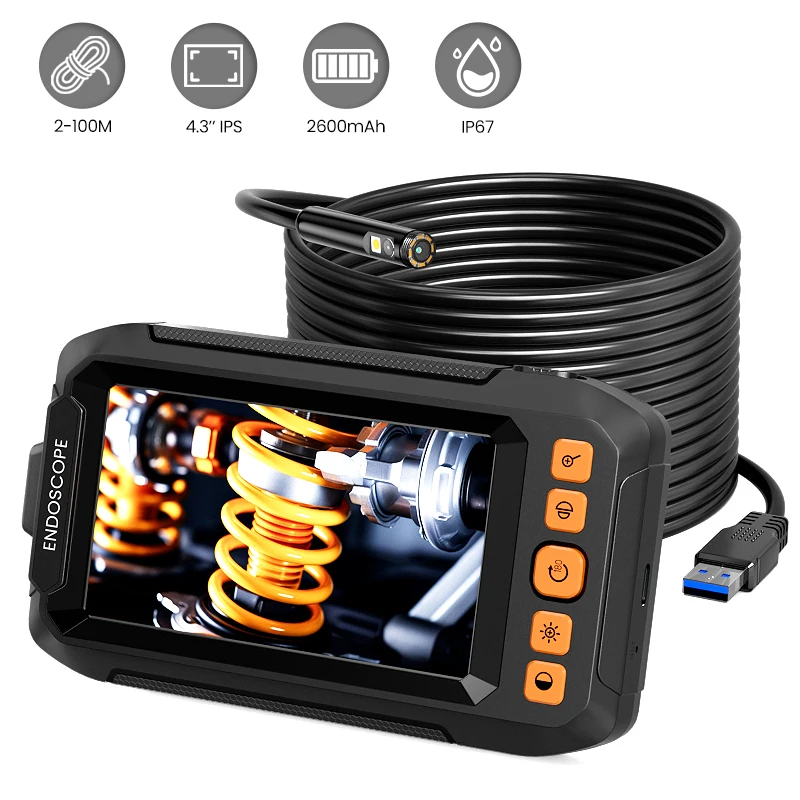 Industrial Endoscope Single Dual Camera Car Inspection Borescope Plumbing Camera 4.3'' Screen Waterproof HD1080P 8MM Probe 8LEDs