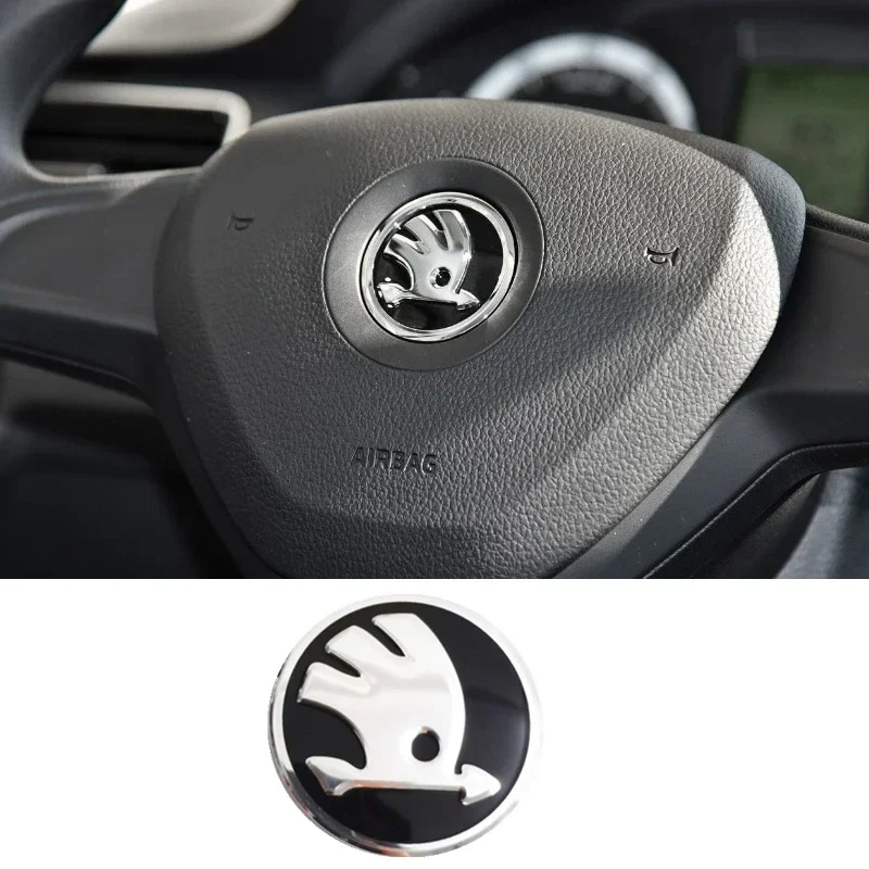 42mm Aluminum Alloy Car Steering Wheel Emblem for Skoda Octavia Rapid Spaceback Superb Rapid Fabia Auto Interior Accessories