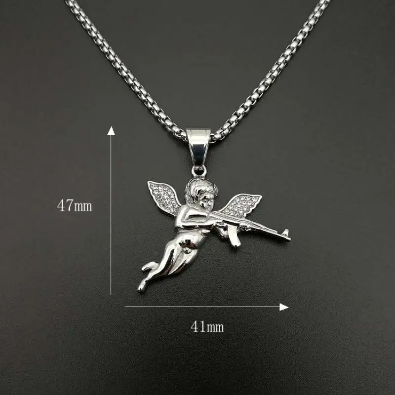 Hip-Hop Iced Out Crystal zircone Revenge Angel Ak-47 Submachine Gun collana con ciondolo da uomo Street Hip-Hop Rock Trend Jewelry