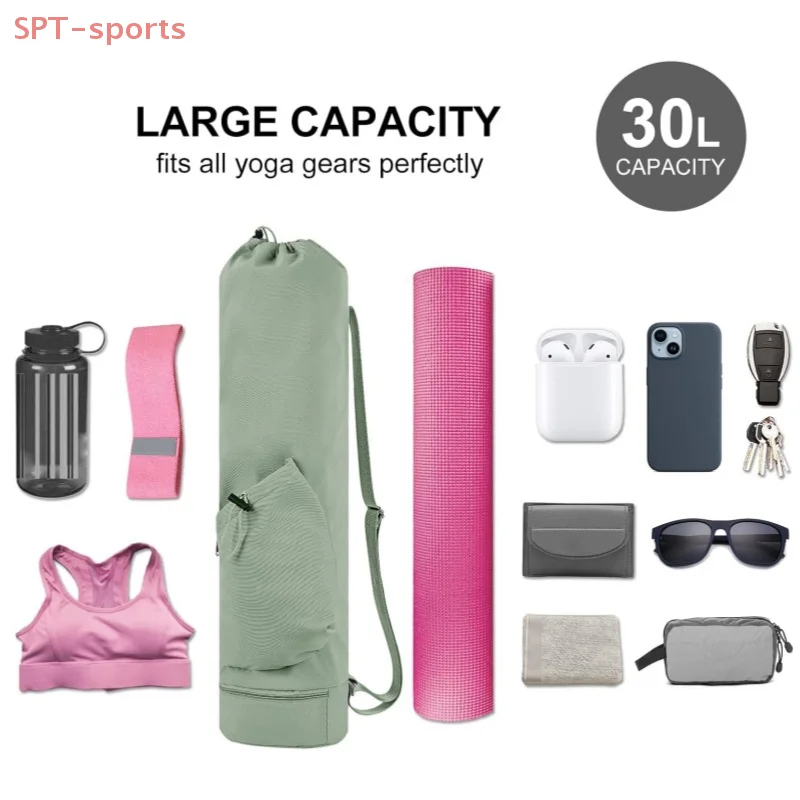 سعة كبيرة ممارسة اليوغا حصيرة حقيبة متعددة الوظائف حقيبة التخزين مقاوم للماء حقيبة اللياقة البدنية حزام الكتف قابل للتعديل قماش البريدي الكامل
