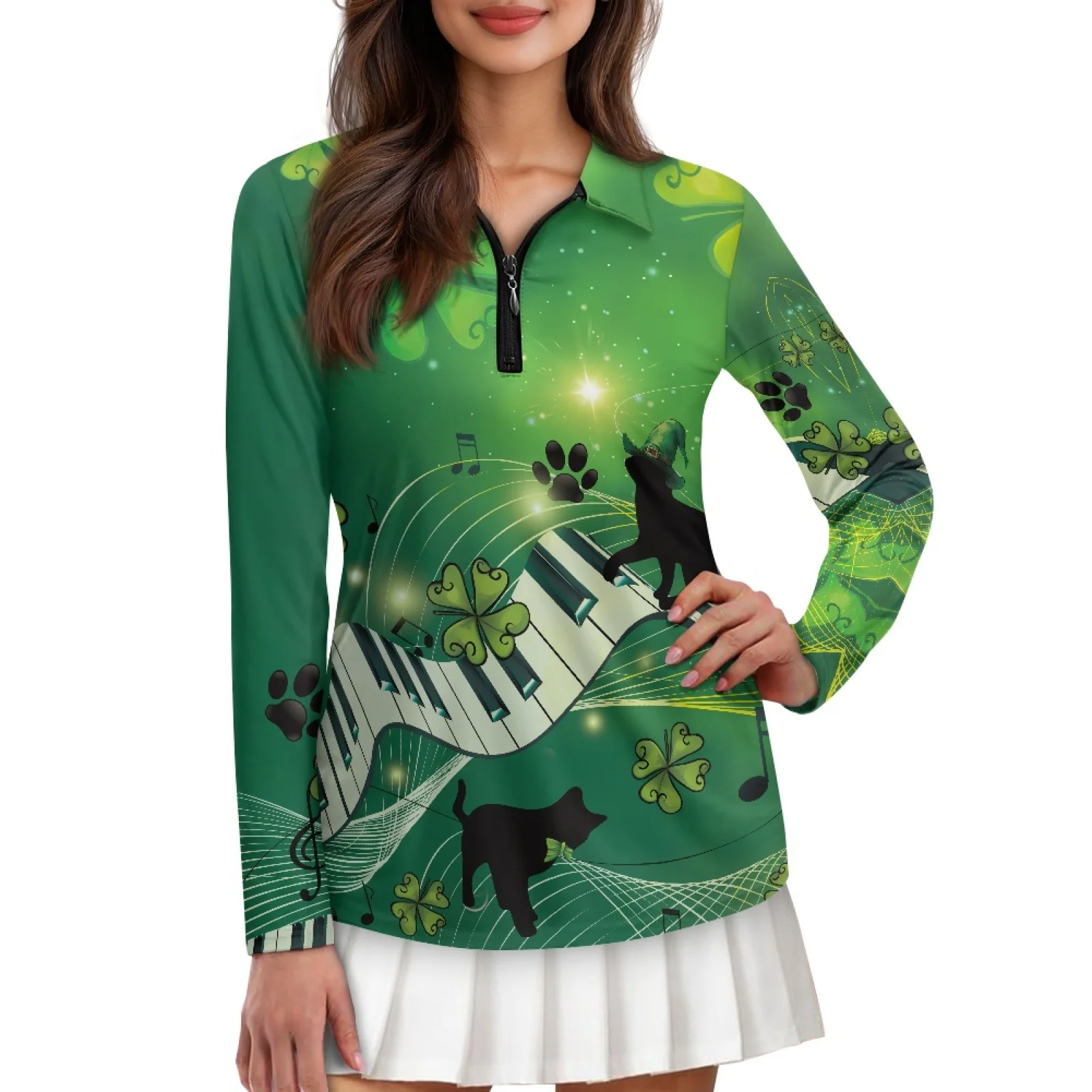 PENSTROLL Clover Piano Womens Running Yoga Pilates Top Athletic Shirt Hiking Running Fishing Golf Shirt for Cycling
