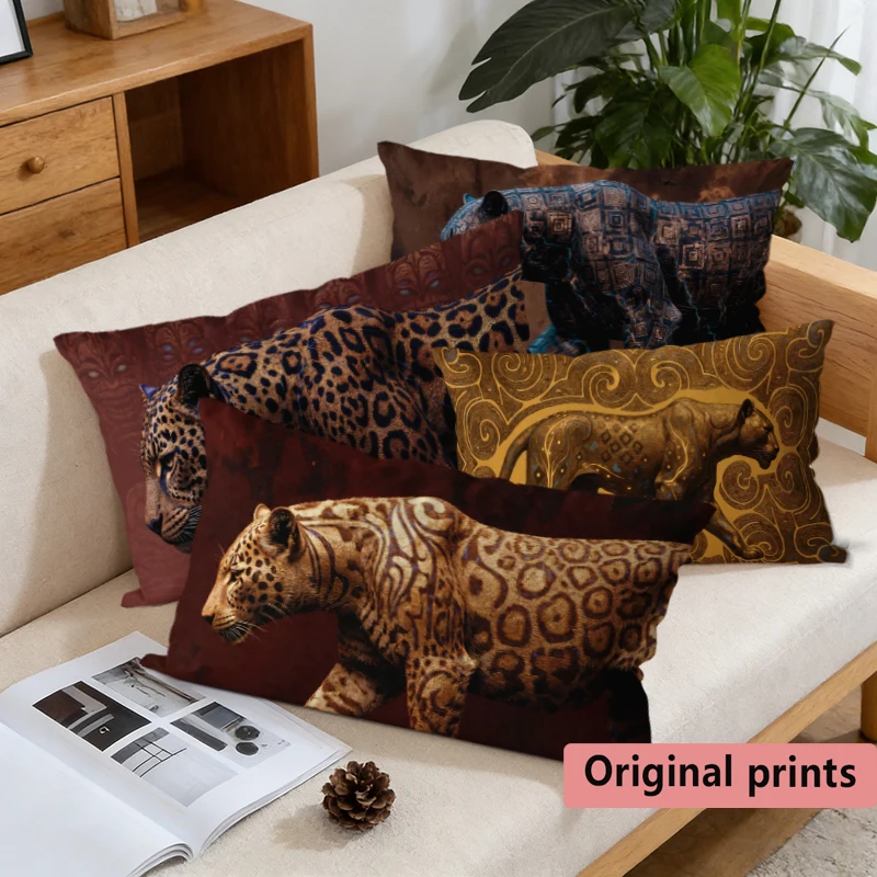 Wild Leopard Print Lumbar Pillow Covers Suitable For Sofa Bedroom Car Pillow Cover Cushion Rectangular Back Cushion