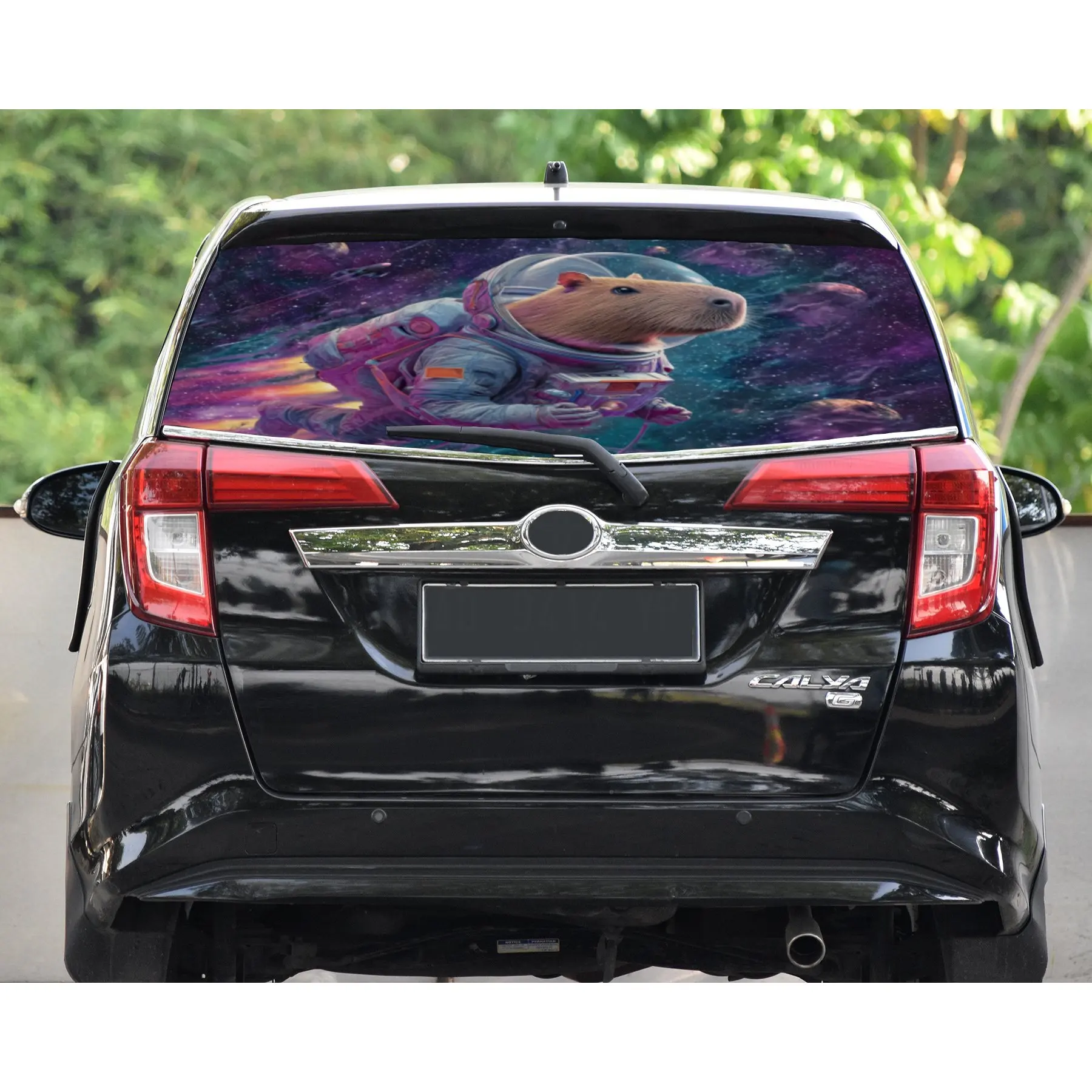 كابيبارا للسباحة في الفضاء مادة PVC ذاتية اللصق مقاومة للماء ملصق نافذة السيارة الخلفية، سهل اللصق دون السقوط، وات #3