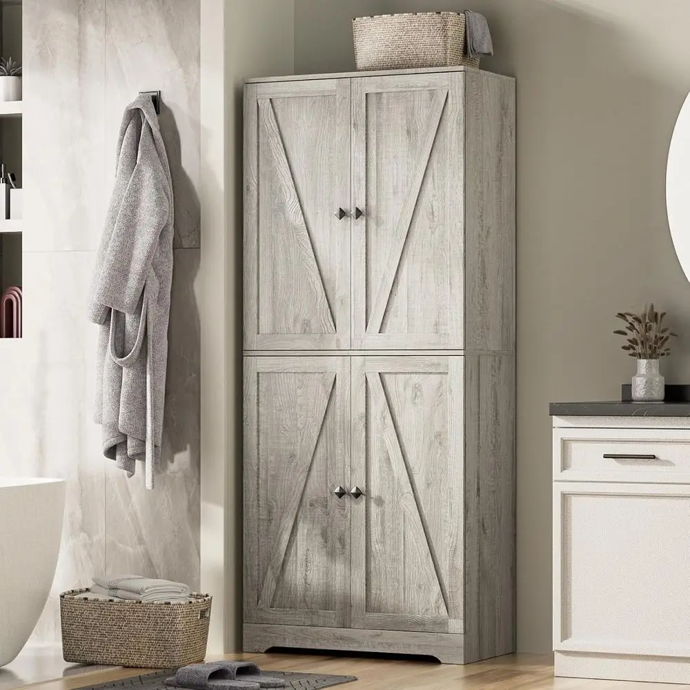 خزانة مخزن مطبخ مزدوجة بطول 72 باللون الرمادي مع 4 أبواب للحظيرة وأرفف قابلة للتعديل