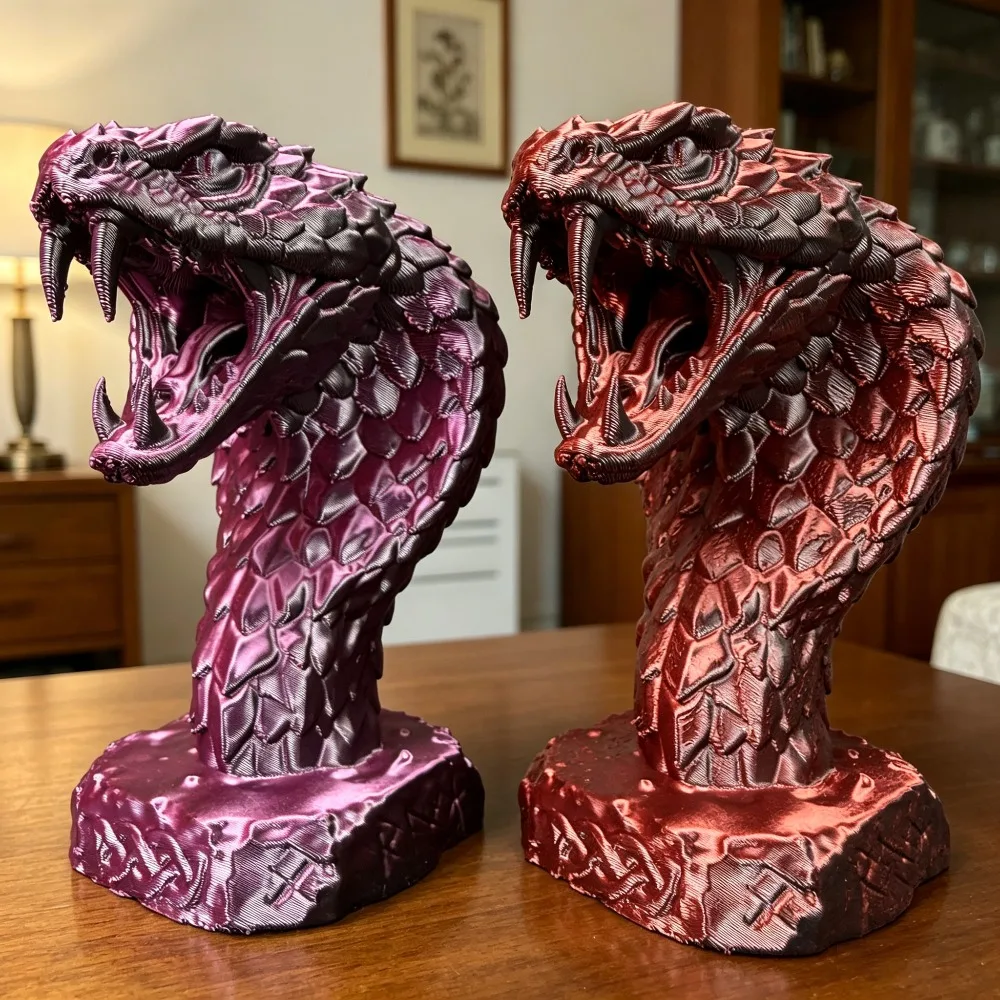 3D Printed Snake Head Figurine Gothic Cool Cobra Viper Animals Ornament Tabletop Desk Bedroom Home Decoration Gift