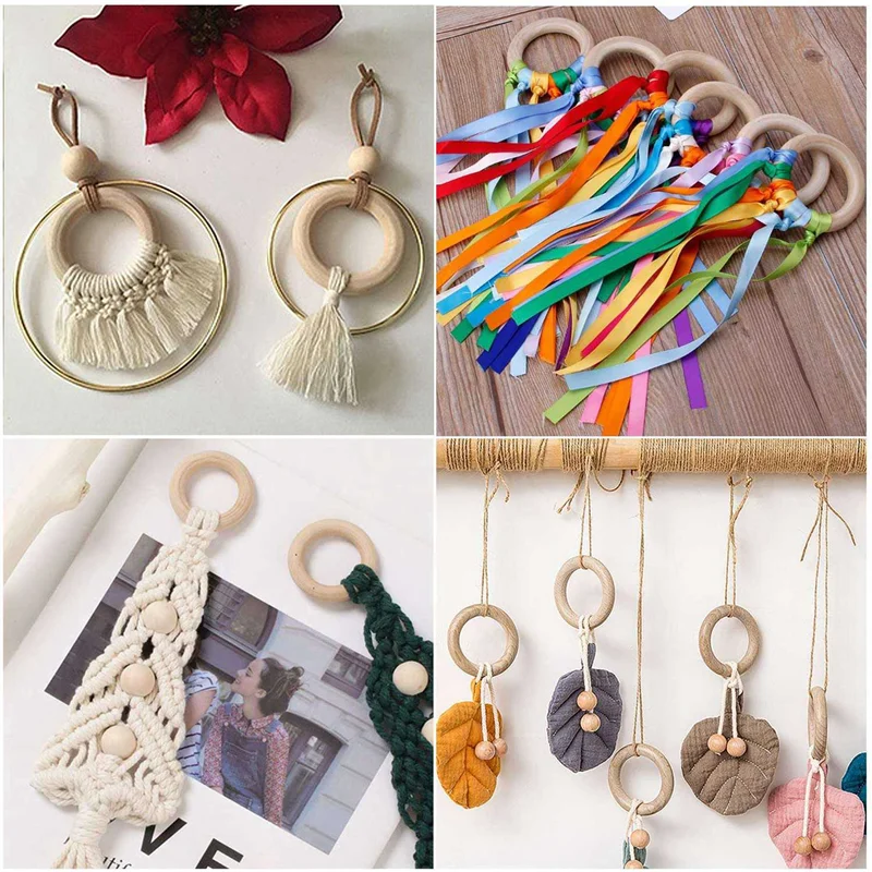 

NEW-60 Pcs Natural Wood Rings 60Mm Unfinished Macrame Wooden Ring Wood Circles For DIY Craft Ring Pendant Jewelry Making