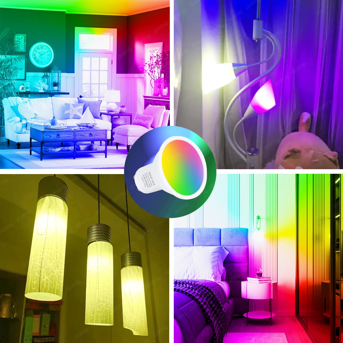 스마트 라이프 블루투스 와이파이 LED 전구, 밝기 조절 투야 앱 그룹, 알렉사 구글 홈 음성 제어, 타이밍 스포트라이트, GU10 RGB 220V