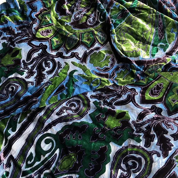 Blue Green Mulberry Silk Velvet Fabric By The Meter Dress Skirt Dress Material Sewing