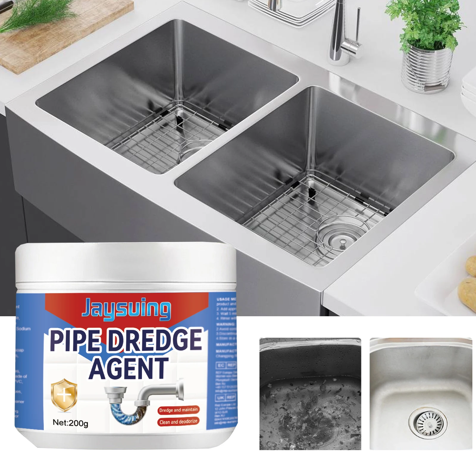 Jaysuing 200g Powerful Kitchen Pipe Dredging Agent Dredge Deodorant Toilet Sink Drain Cleaner Sewer Household Cleaning Tools