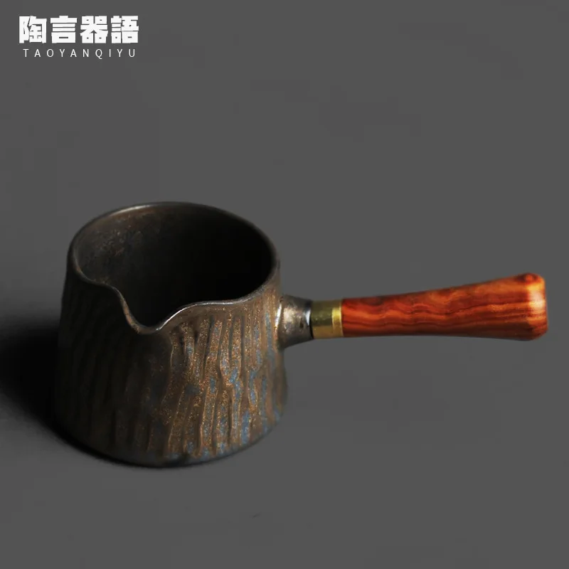 Gradual black and gold wood side handle pouring tea cup Handmade ceramic divides water into small cup