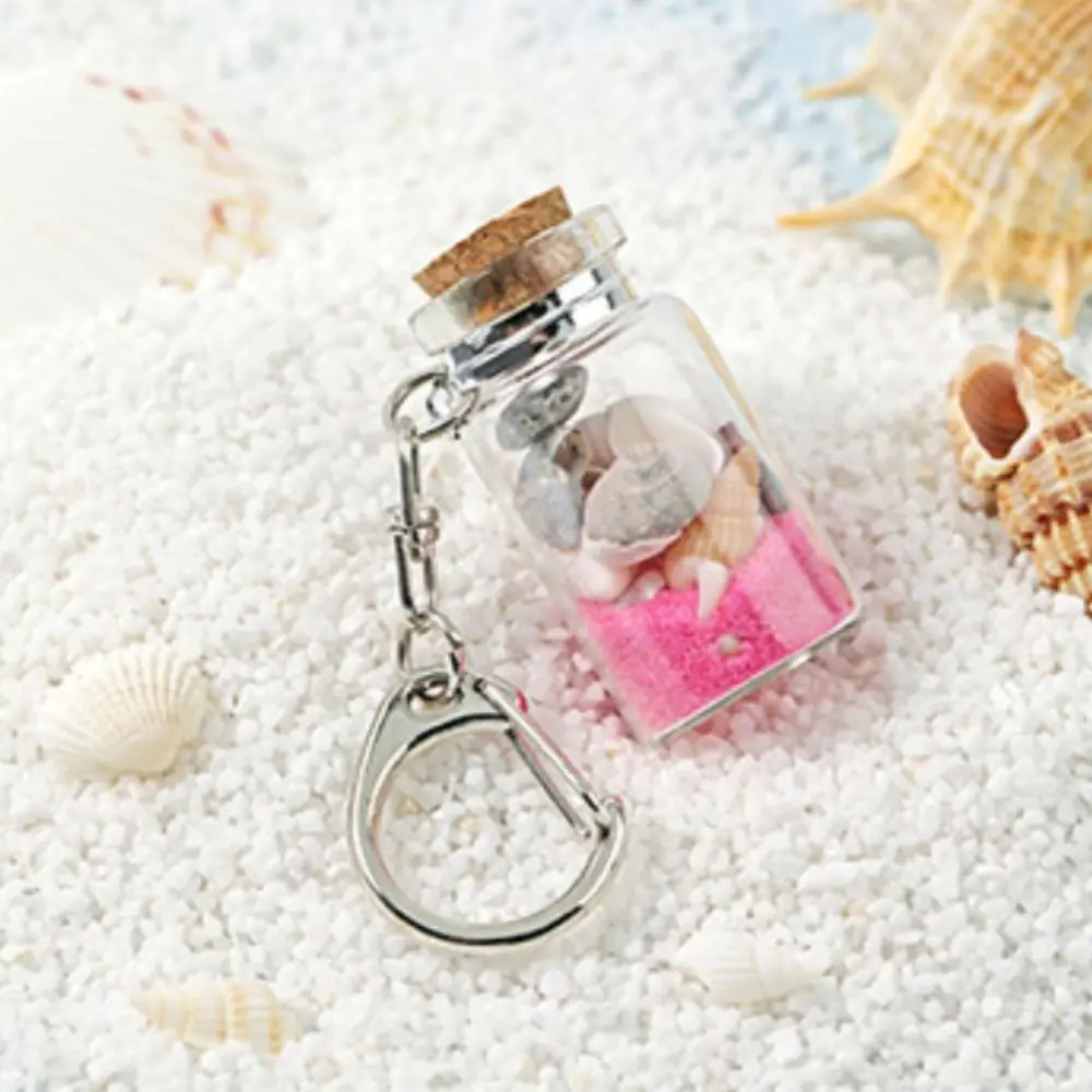 Sea Sand Drifting Bottle Keyring with Cork Conch Drifting Bottle Keychain DIY Colorful Beach Style Keychain DIY Handmade Jewelry