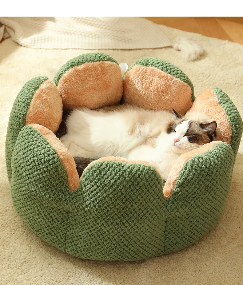 Soft Flower Shape Cat Bed Cat Nest Kennel Cactus Pet House Comfortable Pad for Dogs Cats Four Colors Winter Warm Cat Mat