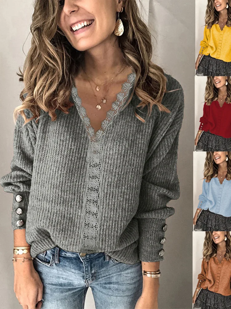 

Women's Long Sve Pure Color Sweater Street Sle Slim Fit round Ne Regular Thin Summer Faion Ladies Knitwear