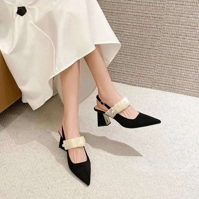 Sandały damskie Summer New Fashion Sandały damskie 2024 Pointed Pumps Women Shoes Office Dress Shoes Sexy Square Heel High Heels