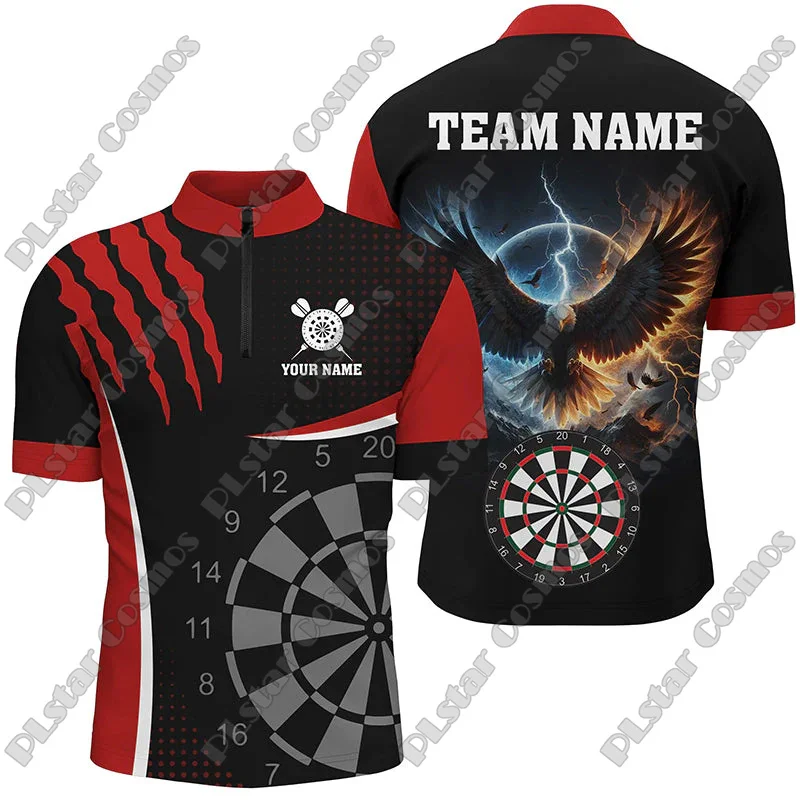 Custom Name Blue Thunder Lightning Eagle Dart & Dartboard 3D Printed Fashion Men Summer Zip Polo Shirt Dart Team Jerseys XKP20