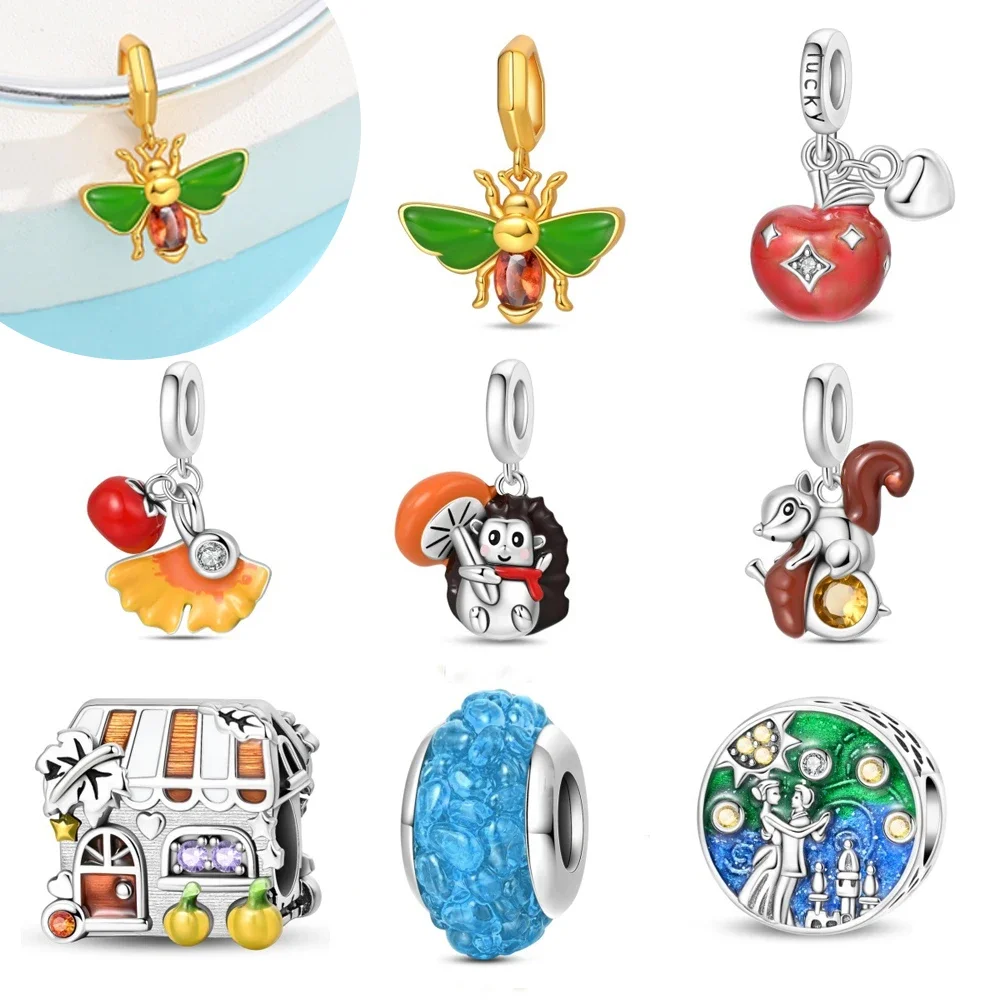 Original Charms Silver Plated Beads Animal Squirrel Hedgehog Bee Fit Bracelets Bag Keychain Charms Diy Women Gift Accessory