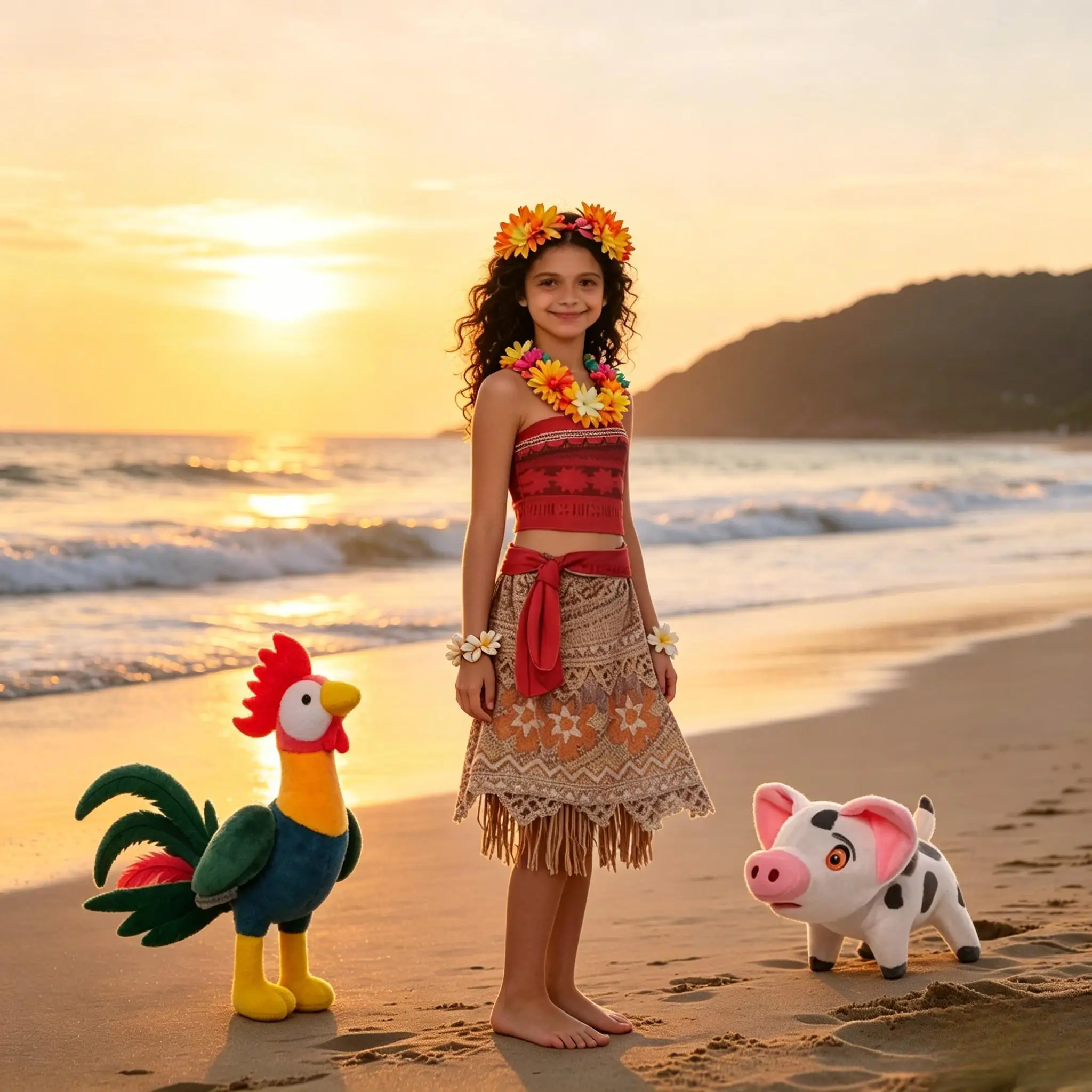 Girls Moana Princess Dress Cosplay Costume with Necklace Wig Set Summer Beach Birthday Party Outfit Kids Carnival 2-8Y Vestido