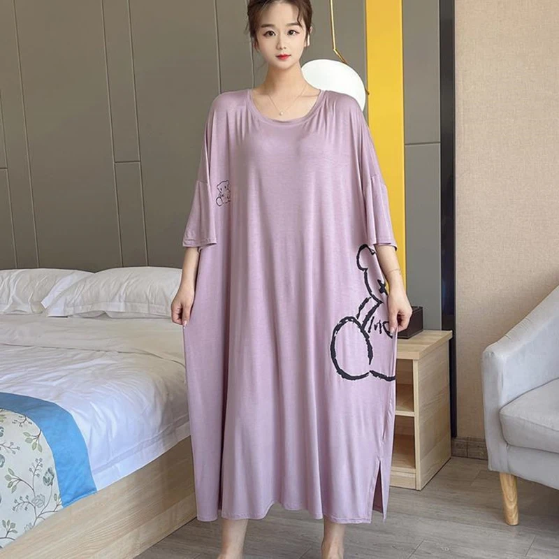 Women\'s Casual Long Nightdress 2023 Summer Thin Short-Sleeved Pajamas Dress Female Fashion Loose Home Clothes Dress