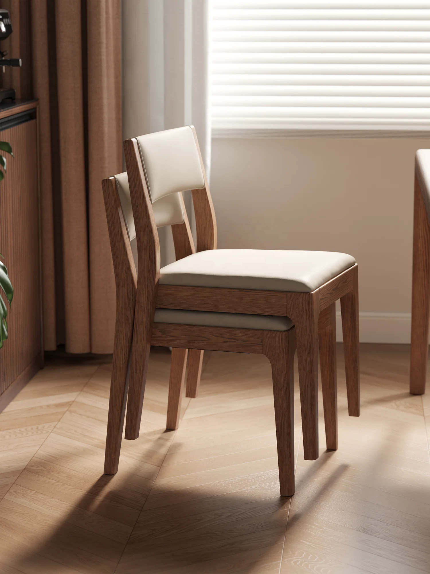 #Solid Wood Stackable Dining Chair Home Backrest Microfiber Leather Seat Tea Table Chairs Mid-century-style Dining Set