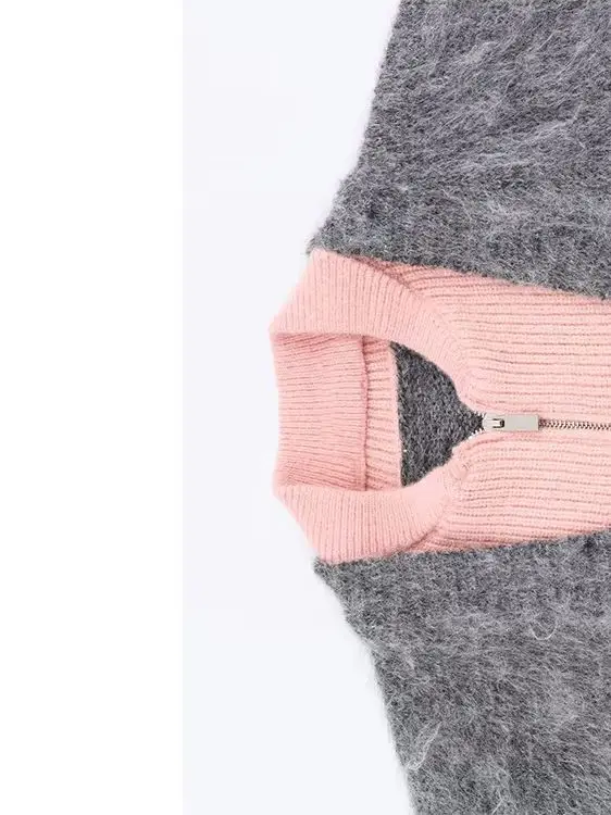 

HH Autumn Fashion Women O-Neck Long Sleeves Double Knit Effect Decoration Zipper Outerwears Female Elastic Street Style Coat