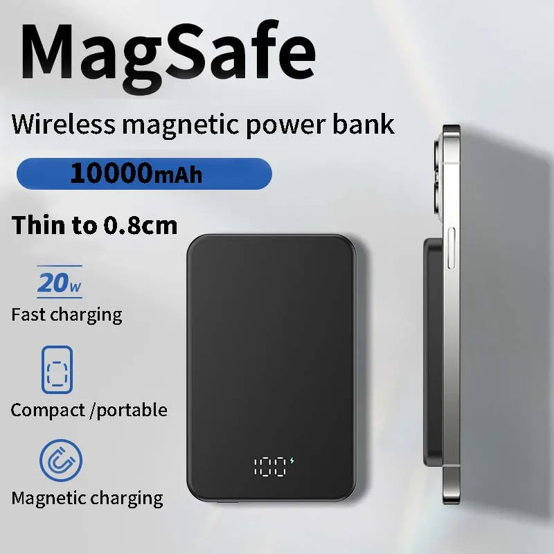 

New Ultrathin Magnetic Power Bank Wireless Portable 10000mAh Fast Charger External Spare Battery For iPhone 16 15 Xiaomi HUAWEI