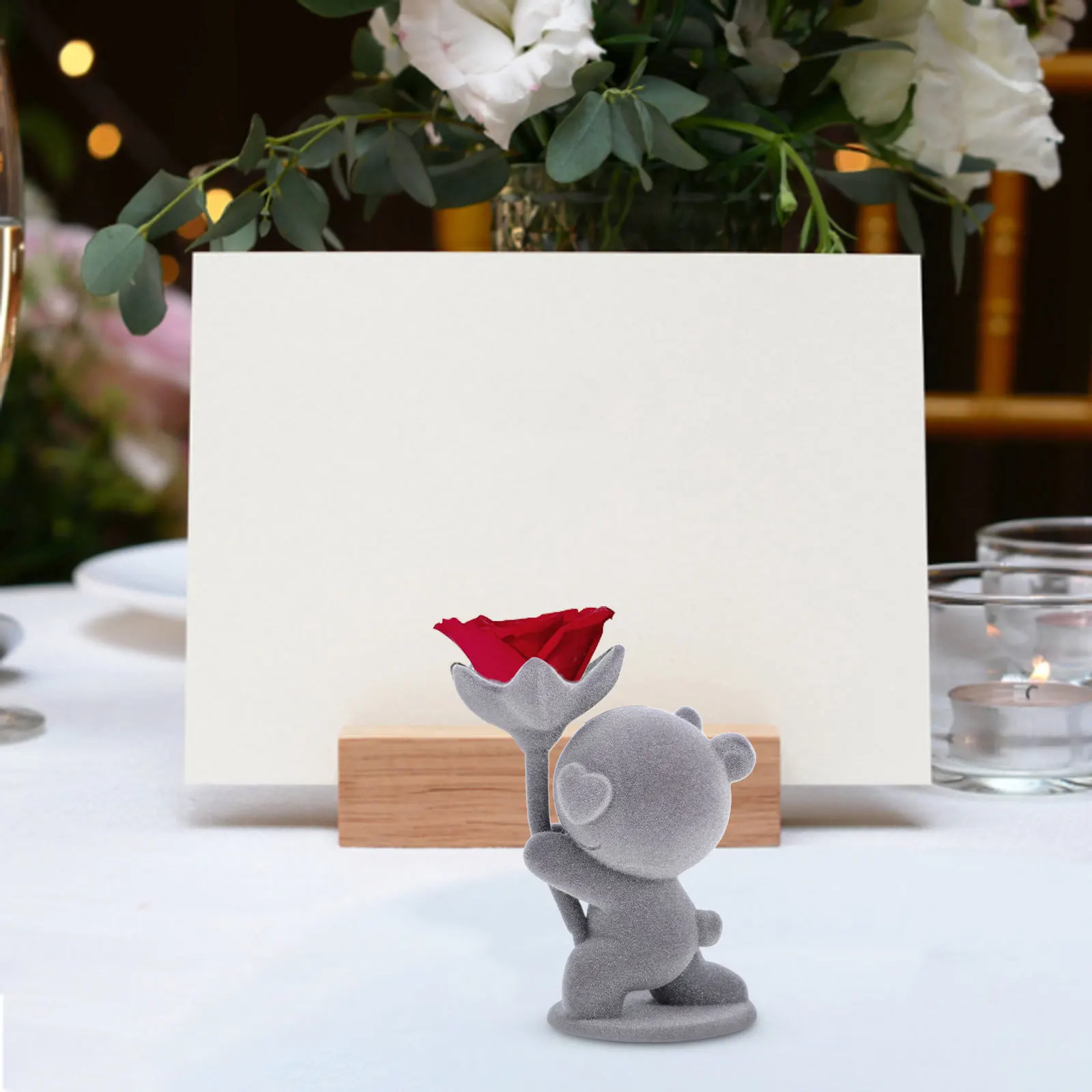 ของตกแต่งบ้านรูปหมีขนปุย วัสดุนุ่ม ฉากโรแมนติกสำหรับการขอแต่งงาน ที่วางดอกไม้แห้ง สำหรับห้องนั่งเล่น ห้องนอน โต๊ะทำงาน