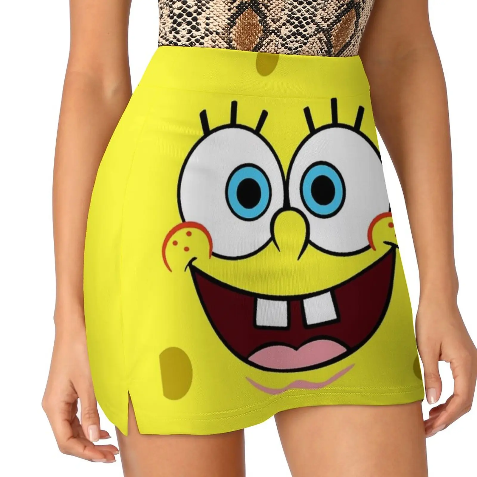 

Face Women's skirt With Hide Pocket Tennis Skirt Golf Skirts Badminton Skirts Running skirts Yellow Cartoon Squarepants Patrick