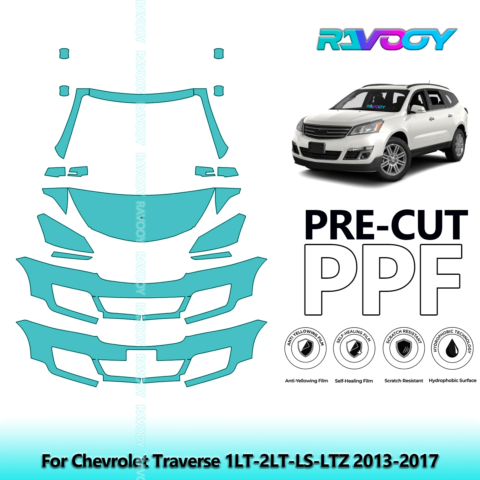 For Chevrolet Traverse 1LT-2LT-LS-LTZ 2013-2017 Partial Front Pre-Cut Paint Protection Film PPF Stone Chip Kit Clear/Matte/Black